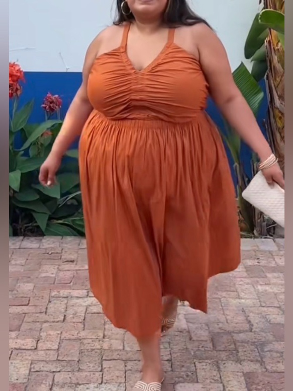 Lane Bryant rustic orange 🍊 100% cotton midi dress sz 14‎